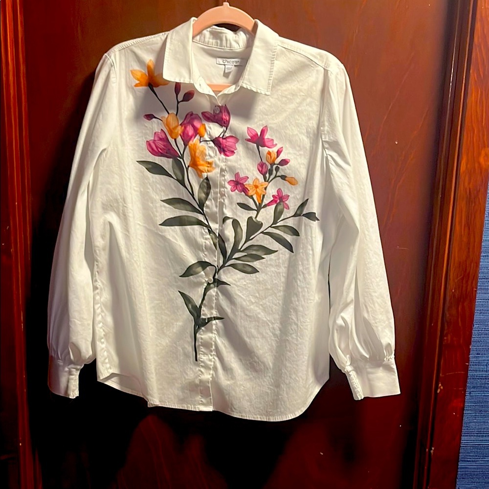 Chico's White Floral Blouse